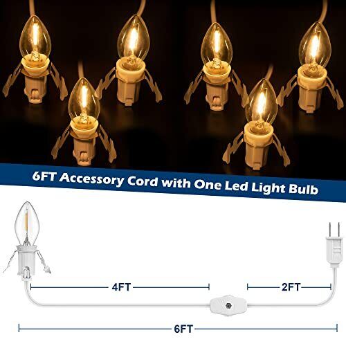 Blow Light Cord with Candle LED Light Bulb Christmas Village Accessories 6FT