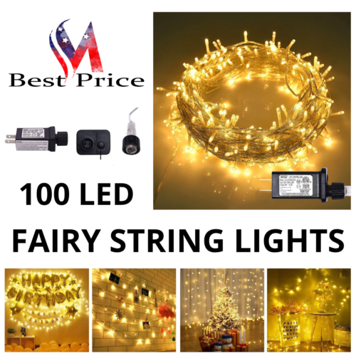 100 LED Fairy String Lights Plug In Waterproof With 8 Lighting Modes