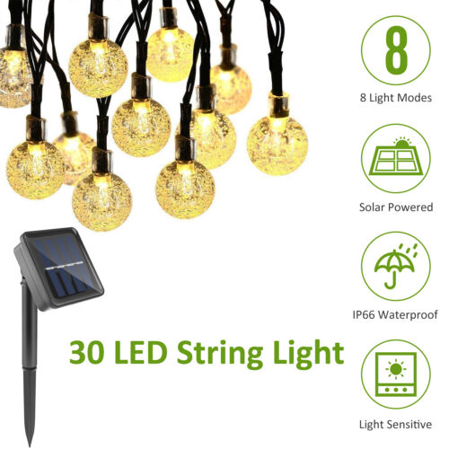 Solar Powered 30 LED String Light Garden Path Yard Decor Lamp Outdoor Waterproof