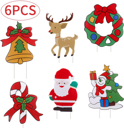 6 Pack Merry Christmas Yard Signs Outdoor Lawn Sign Decorations with Stakes