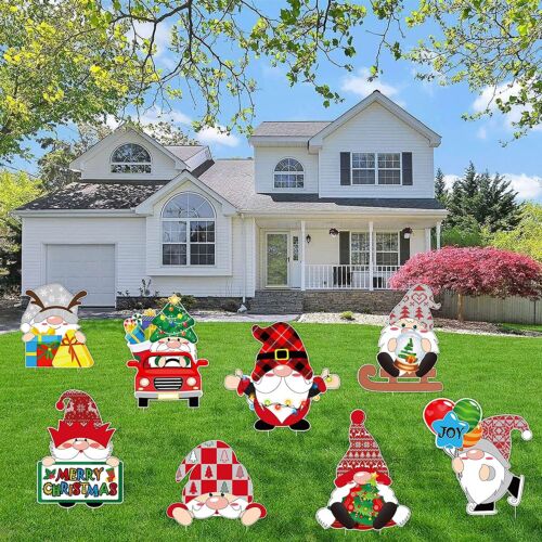 8PCS Christmas Decorations Gnome Yard Signs Stakes - Xmas Yard Lawn Sign Outdoor