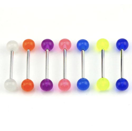 7pc Set Glow In The Dark Luminous Barbell Tongue Rings