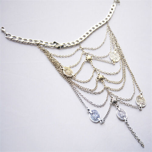 Women's Fashion Jewelry Silver Multi Layer Coin Tassel Anklet Boho