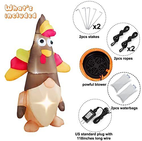 Thanksgiving 5 ft LED Inflatable Turkey Gnome Decorations Outdoor Yard