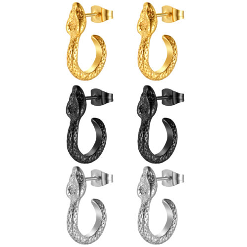 2Pcs Punk Stainless Steel Snake Dangle Ear Stud Earrings Jewelry For Men Women