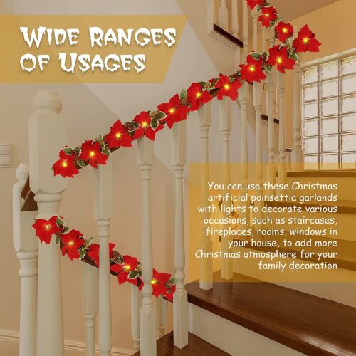 Pre-Lit Christmas Garland with lights Red Berries Leaves Christmas Decorations