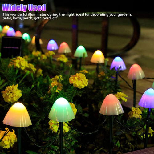 Solar LED Mushroom String Fairy Lights Outdoor