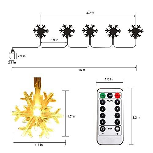Snowflake Lights Outdoor 16ft 30led Window Christmas Lights 8 Modes Outdoor Snow