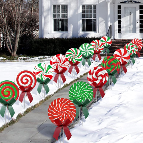 Christmas Outdoor Yard Signs Peppermint Corrugated Yard Decorations