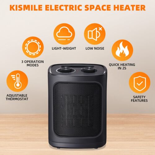 Portable Electric Ceramic Space Heater Fan Adjustable Thermostat 1500W