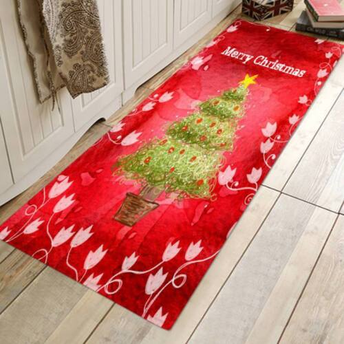 Christmas Flannel Carpet Non-slip Kitchen Room Floor Door Mat Rug Xmas Decor US