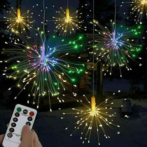 150 LED Hanging Firework LED Fairy String Light 8 Modes Remote Christmas Party