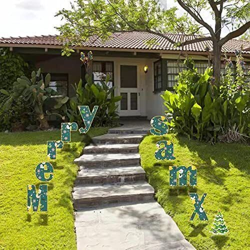 Christmas Light Outdoor Decorations - 11Pcs Merry Xmas Yard Signs with Stakes