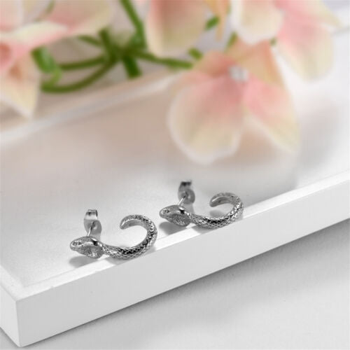 2Pcs Punk Stainless Steel Snake Dangle Ear Stud Earrings Jewelry For Men Women