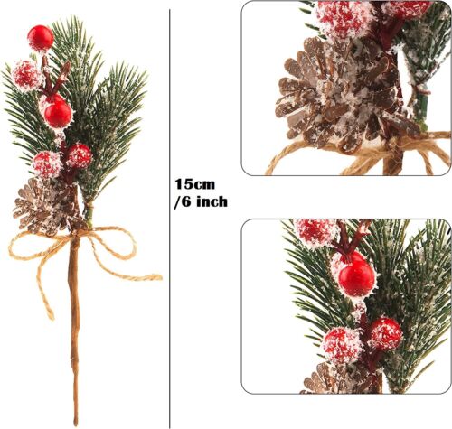 10× Artificial Flower Christmas Red Berry Pine Cone & Holly Branch Floral Decor