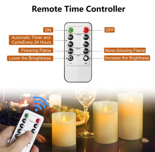 3 Pack Candles Luminara Flameless LED Timer Remote WAX Pillar Ivory Moving Wick