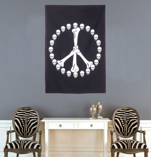 Peace Sign Skull Bones Black White Wall Poster Hippie Wall Decor Tapestry