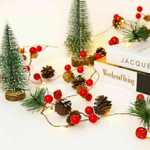 7ft Pre Lit Christmas Garland LED String Lights Pine Cones Fireplace Decoration
