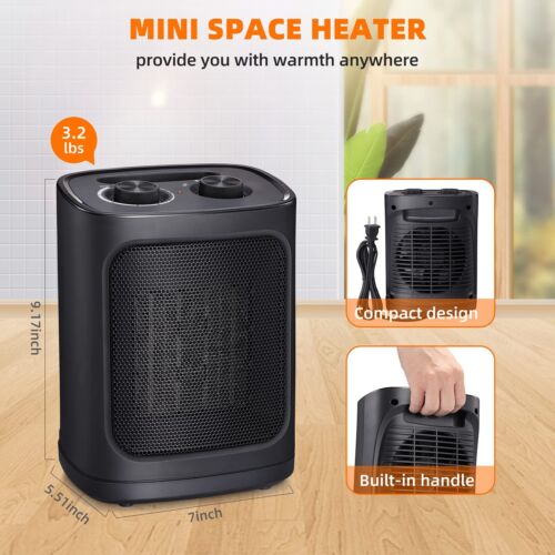 Portable Electric Ceramic Space Heater Fan Adjustable Thermostat 1500W