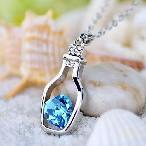 Fashion Statement Necklace Hollow Drift Bottle Jewelry Crystal Heart Pendant