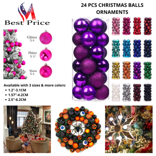 Christmas Balls Ornaments For Xmas Tree Hanging Decorations 15 Colors 24 Pcs