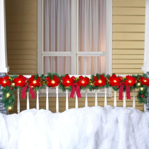 Pre-Lit Christmas Garland with lights Red Berries Leaves Christmas Decorations