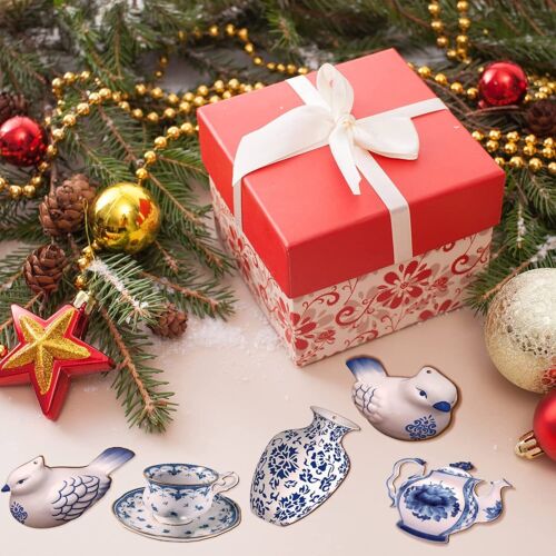 Christmas Chinoiserie Ornaments Hanging Pendant Blue and White Porcelain 32PCS