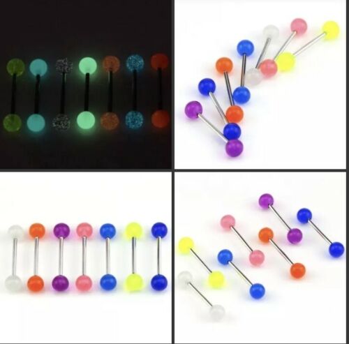 7pc Set Glow In The Dark Luminous Barbell Tongue Rings