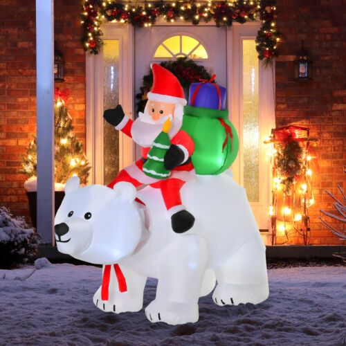 6' Inflatable Christmas Santa Claus Riding Bear, Blow-Up Outdoor Display w/ LEDs