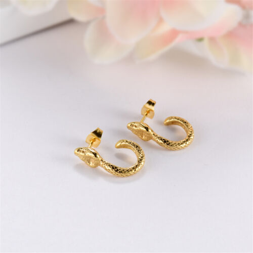 2Pcs Punk Stainless Steel Snake Dangle Ear Stud Earrings Jewelry For Men Women