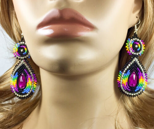 Native Style Beaded Teardrop Seed Bead Earrings Fashion Jewelry Ethnic Design