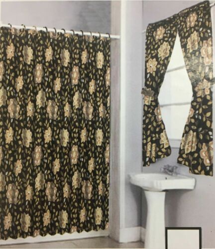 Shower Curtain Drapes  Bathroom Window Set w/ Liner Rings