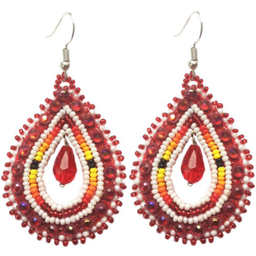 Native Style Beaded Teardrop Seed Bead Earrings Fashion Jewelry Ethnic Design