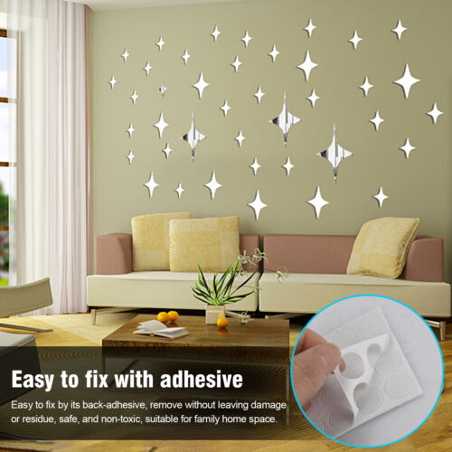 43PCS Removable Wall Stickers 3D Mirror Star Art