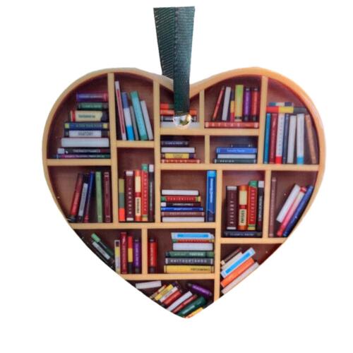 Book Lovers Heart-Shaped Bookshelf Pendant Ornament Christmas Tree Decor Gifts