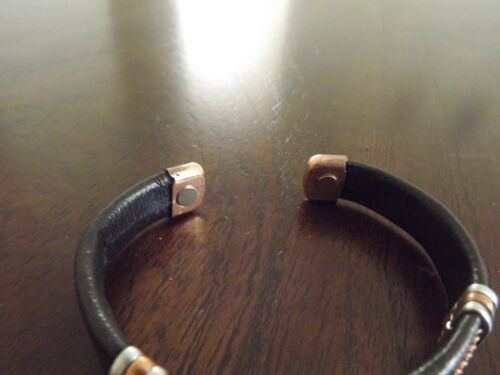 Solid Copper Leather Wrapped Magnetic Bracelet Men Women Energy Jewelry
