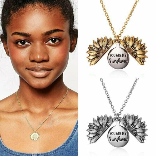 You Are My Sunshine Boho Sunflower Pendant Locket Woman Necklace Jewelry US