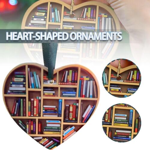 Book Lovers Heart-Shaped Bookshelf Pendant Ornament Christmas Tree Decor Gifts