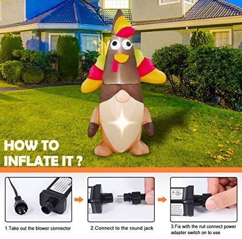 Thanksgiving 5 ft LED Inflatable Turkey Gnome Decorations Outdoor Yard