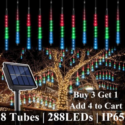 288 LED Solar Meteor Shower Lights Fairy String Falling Rain Garden Xmas Tree US