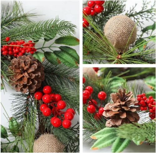 40CM Christmas Wreath for Front Door Pine Cone Wreath Garland