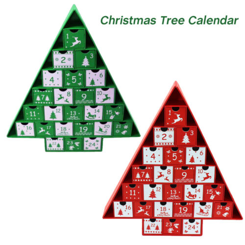 Christmas Tree Calendar Home Advent Countdown Calendars Drawer Wooden Ornaments