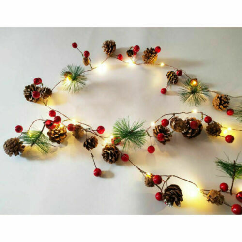 7ft Pre Lit Christmas Garland LED String Lights Pine Cones Fireplace Decoration