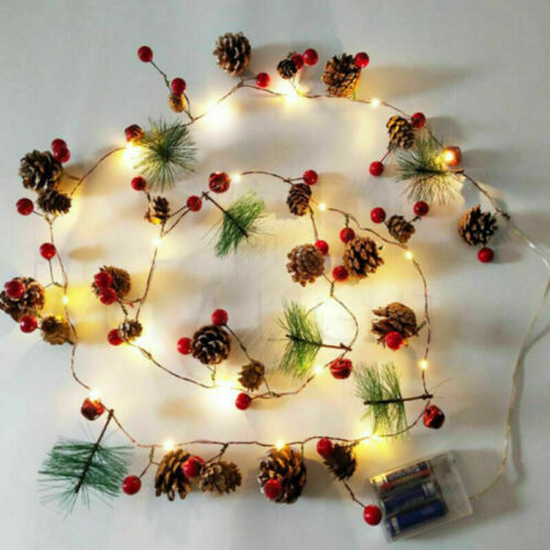 7ft Pre Lit Christmas Garland LED String Lights Pine Cones Fireplace Decoration