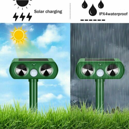 1/2 PK Animal Repeller Ultrasonic Solar Power Outdoor Pest Cat Mice Deer Sensor