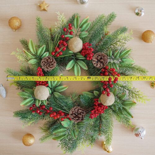 40CM Christmas Wreath for Front Door Pine Cone Wreath Garland