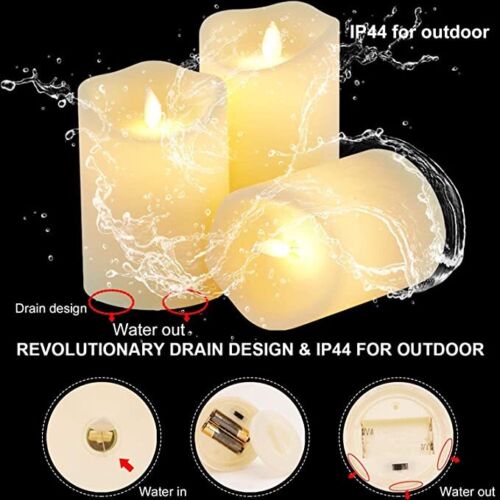 3 Pack Candles Luminara Flameless LED Timer Remote WAX Pillar Ivory Moving Wick