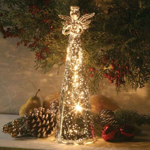 Mercury Glass Angel-LED Lighted Battery Powered Cordless Holiday Christmas Décor