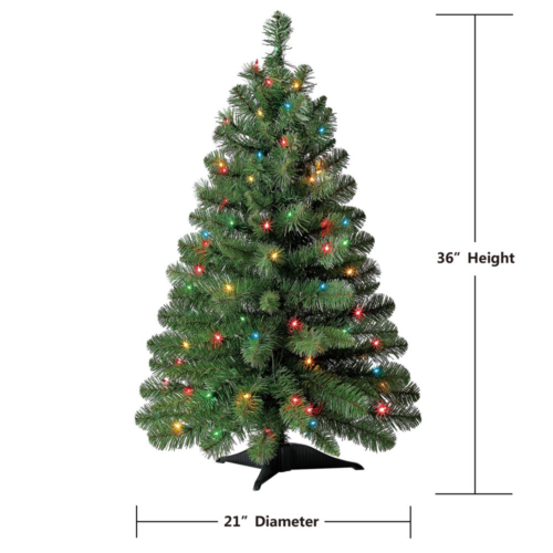 Prelit Pine Artificial Christmas Tree Multicolor Incandescent Lights 3Ft