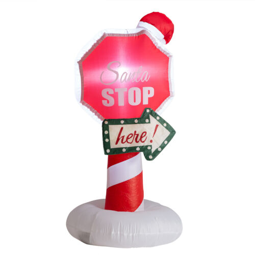 Christmas Inflatable Decor Santa Stop Sign LED Lighted Blow Up Yard Holiday